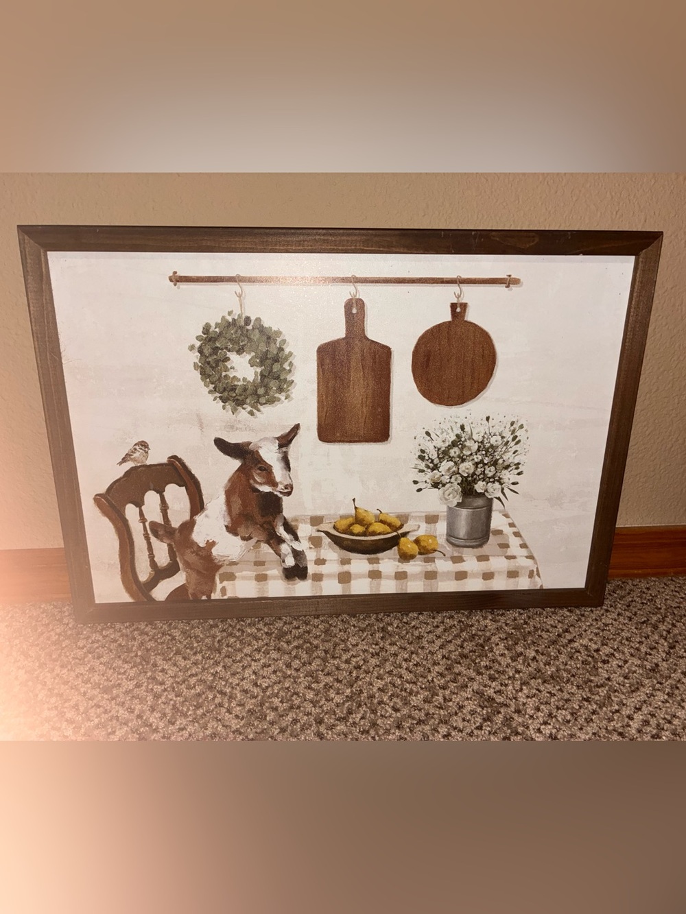 Farmhouse Goat and Kitchen Still Life Canvas Wall Art Neutral Tones 19 x 13 in.